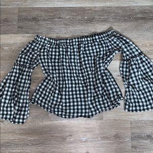 Women’s Who What Wear Off Shoulder Plaid Top